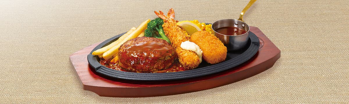 ハンバーグ&天然海老フライと紅ずわい蟹のクリームコロッケ