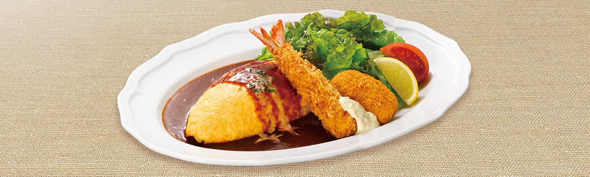 ロイヤルオムライス with 天然海老フライ&紅ずわい蟹のクリームコロッケ