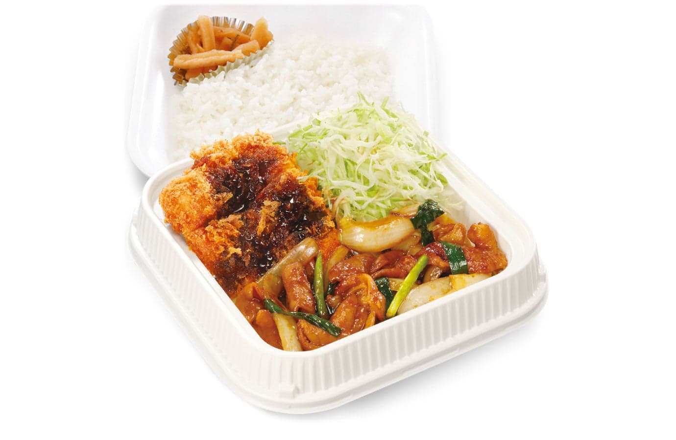Bento combo d'abats sautés aux légumes et katsu de poulet