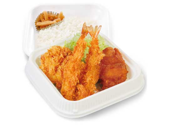 Bento d'écrevisses frites, katsu de poulet & poulet frit karaage