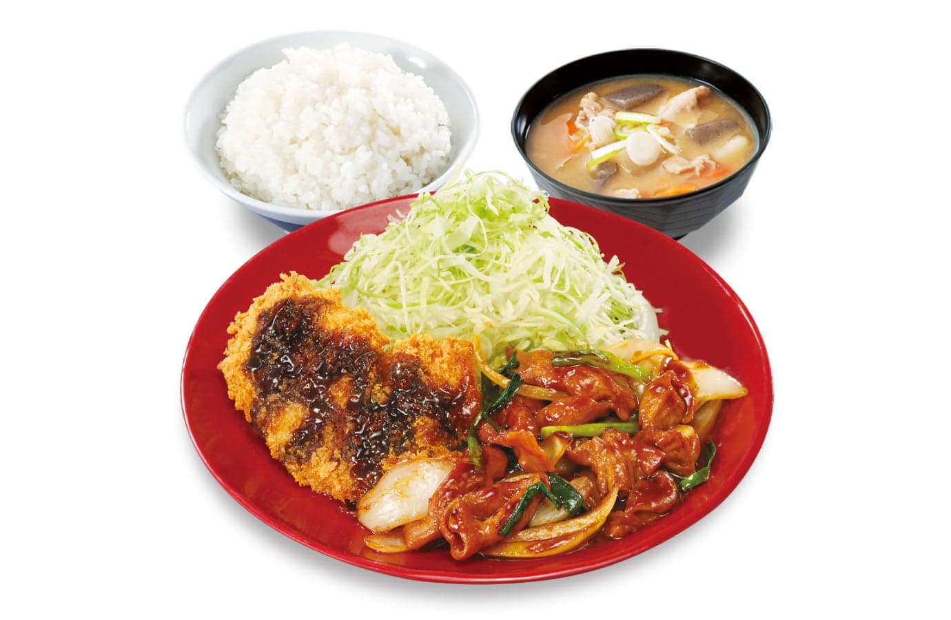 Menu combo aux abats sautés aux légumes et au katsu de poulet