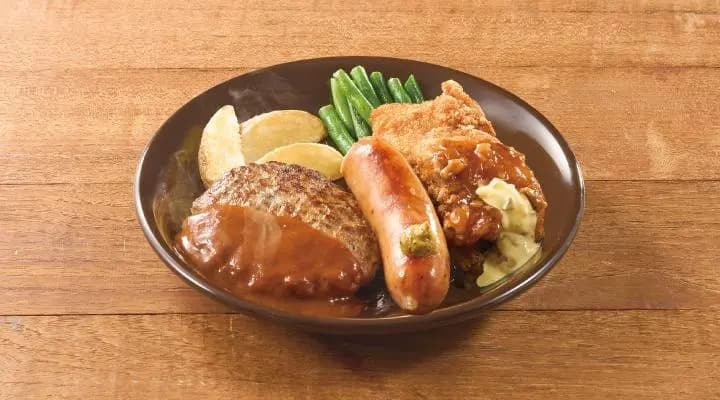 ハンバーグ&フランクソーセージ&竜田チキン甘辛醤ソース