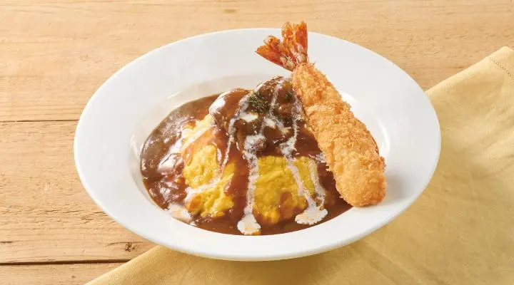 ビーフシチューオムライス+海老フライ