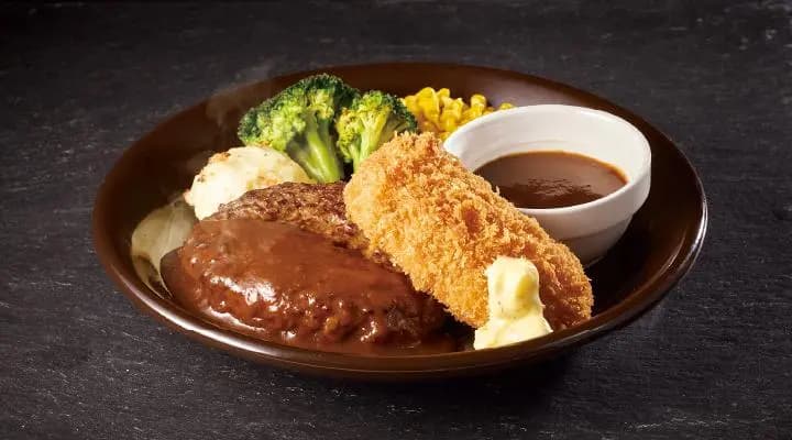 アンガスビーフ100%ステーキハンバーグデミグラスソース&かにクリーミーコロッケ