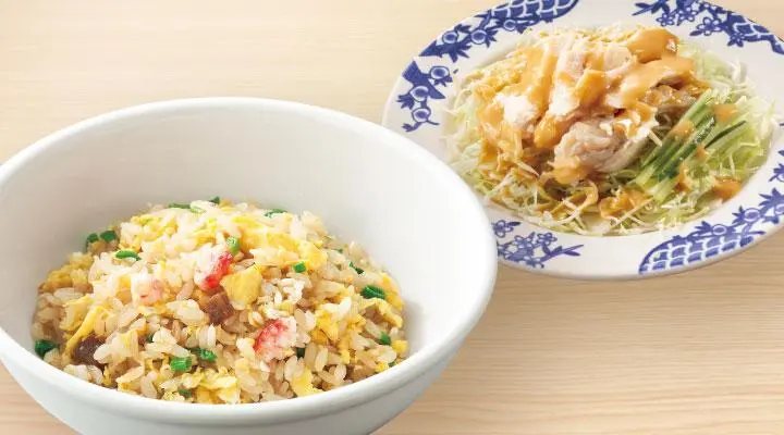 蒸し鶏の胡麻ソース・半チャーハンセット