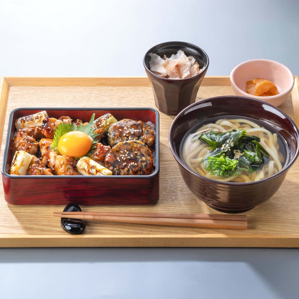 Charcoal-Grilled Chicken & Hijiki Chicken Meatball Tsukimi Rice Box and Noodles Set