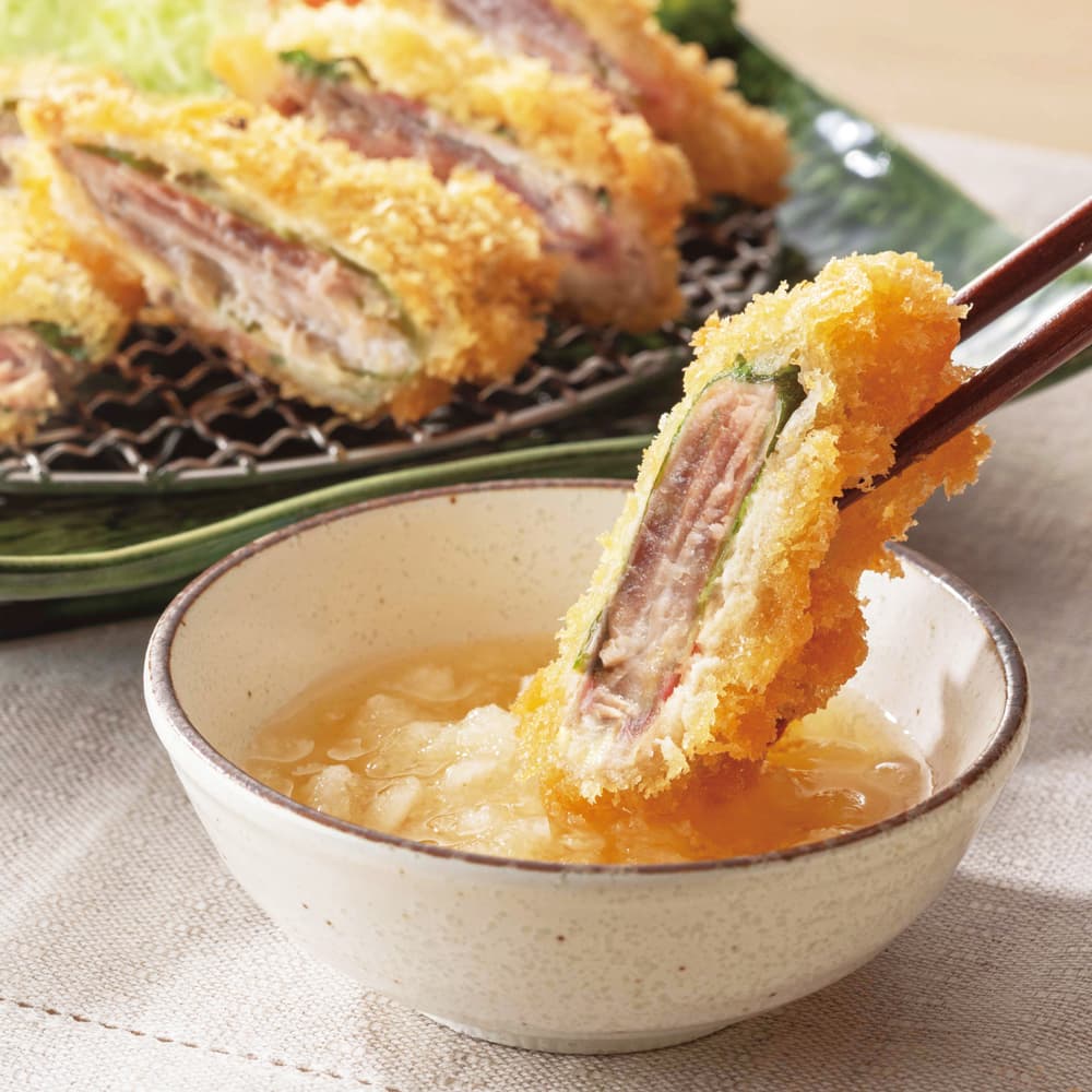Deep-fried Bonito Sandwiched with Plum and Shiso
