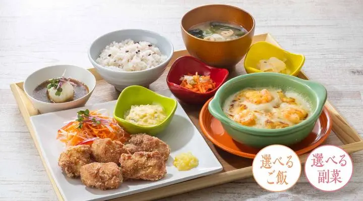 3種の味が楽しめる、サクサク鶏竜田&選べる副菜