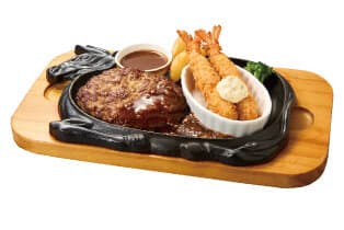 手ごねハンバーグ&エビフライ