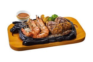 殻付き海老グリル&大俵ハンバーグ