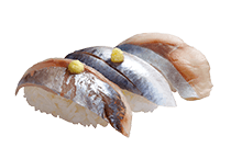 光り物三種盛りあじ・とろいわし・しめさば