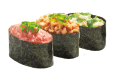 とろネバ三種盛りまぐろたたき軍艦・納豆・いかオクラ