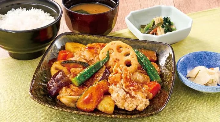 若鶏と彩り野菜の黒酢あん定食(若鶏4個)