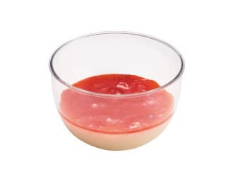 Flan de leche de soja (con salsa de fresa)