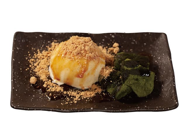 Black Sugar Syrup & Kinako Ice Cream with Matcha Warabi Mochi