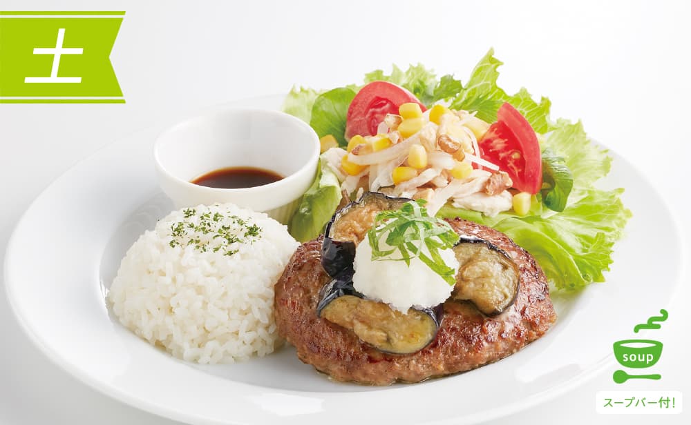 (土)おろしポン酢ハンバーグ&蒸し鶏サラダ