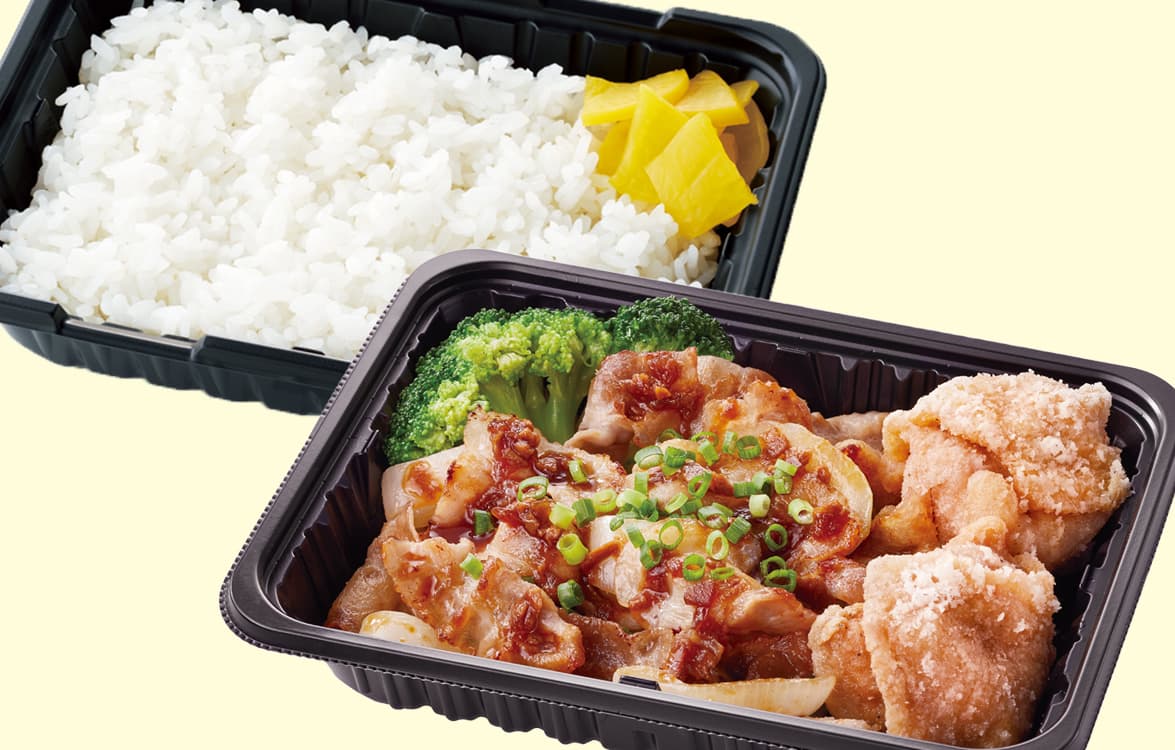 日替りランチ(月曜日)豚肉のにんにく醤油&唐揚げ弁当