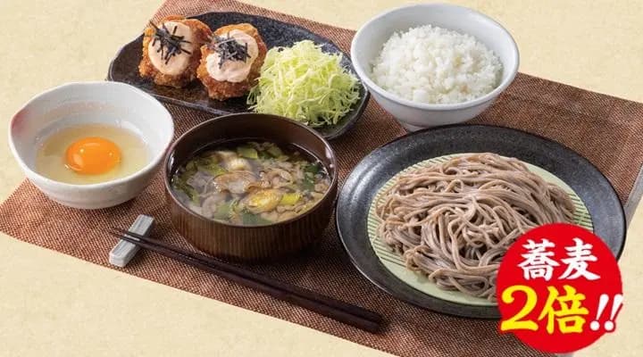 ★蕎麦2倍★“埼玉秩父”背脂たっぷり肉汁つけ蕎麦定食(生卵・明太マヨから揚げ付き)