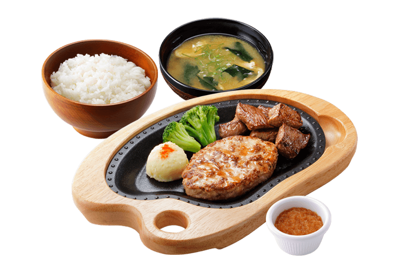ハンバーグ&コロコロステーキランチ(ライス+みそ汁付)