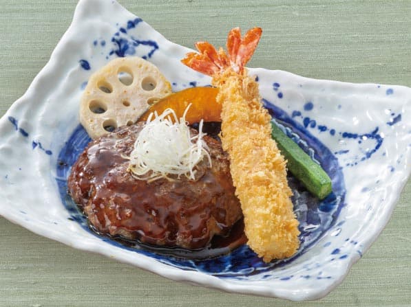 ハンバーグ海老フライ