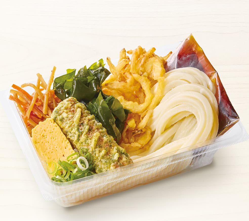 Bento Udon Klasik dengan 2 Jenis Tempura dan Lauk