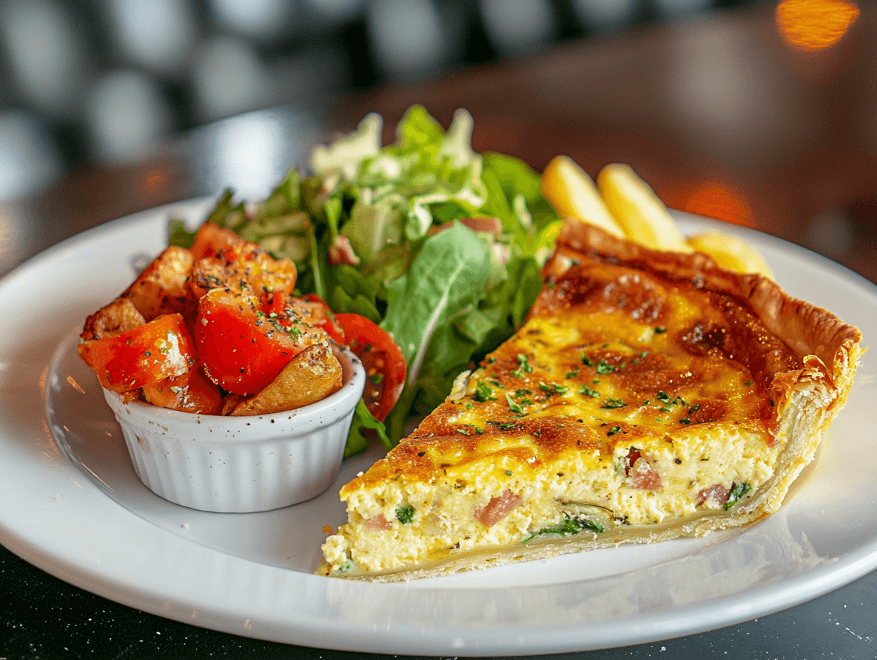 Gemüse-Quiche, Salat & Pommes