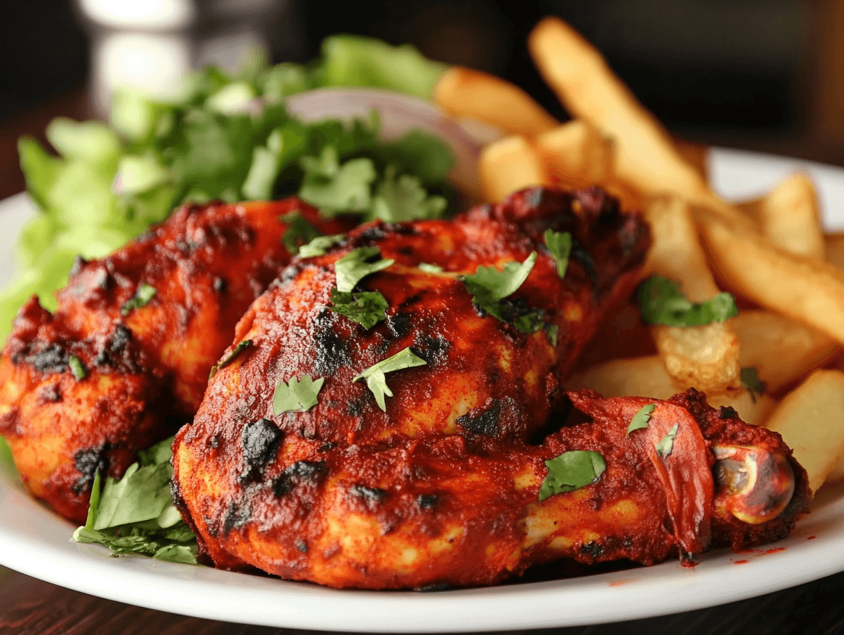 Tandoori-Hähnchen, Salat & Pommes