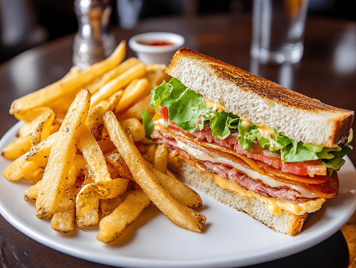 BLT-Sandwich, Pommes & Salat